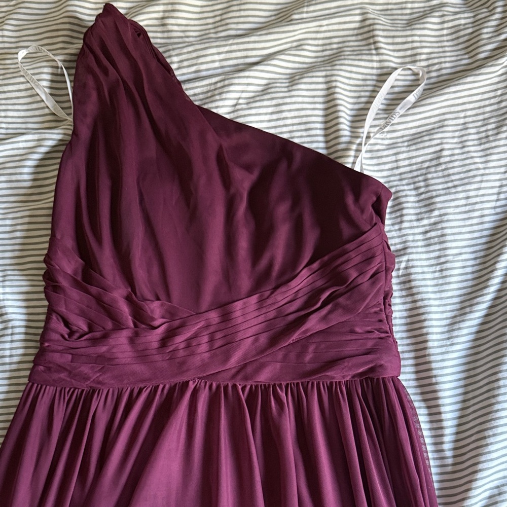 David’s Bridal MESH ONE-SHOULDER DRESS WITH FULL SKIRT Wine Color